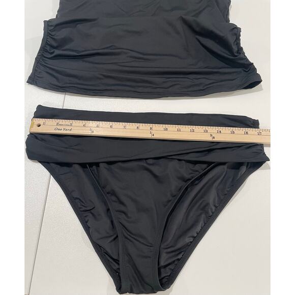 La Blanca Island Goddess One Shoulder Keyhole Tankini Top & Bottom Black SzUS 16 - Picture 10 of 12